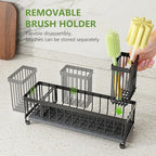 Cisily Extra Large Sink Caddy Organizer with Drying Stone, Black Sponge Holder for Kitchen, Dish Brush Holder for Countertop, Kitchen Decor Storage and Essentials