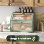 Green Bread Box for Kitchen Counter, Large Bamboo Wood Double Layer Bread Box, Wooden Bread Storage Capacity