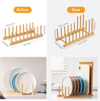 HBlife Heighten and Widen Bamboo Dish Drying Rack Plate Bowl Cup Book Pot Lid Cutting Board Stand Drainer Storage Holder Organizer for Kitchen Cabinet