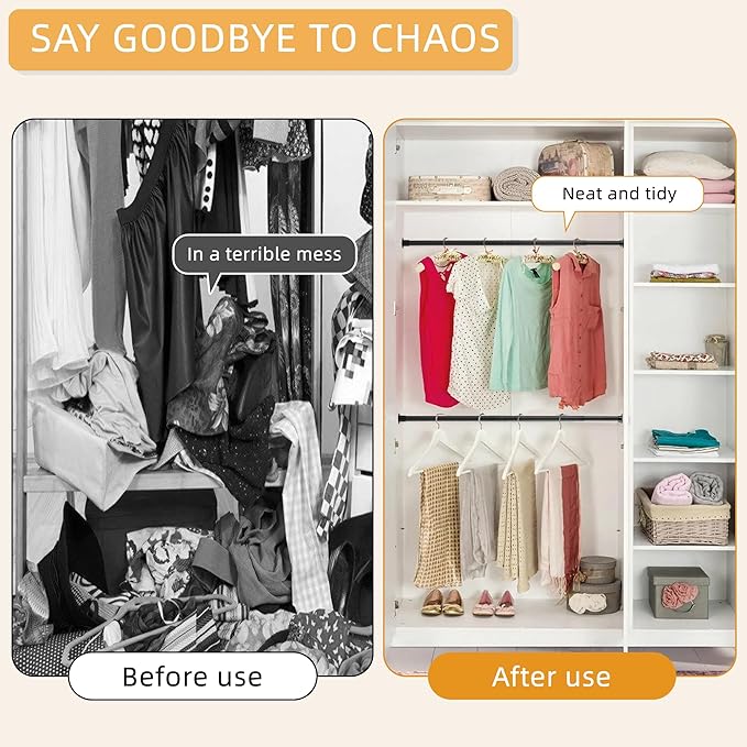 Closet Rods for Hanging Clothes, 1.3 Inch Diameter Heavy Duty Closet Rod 17-28 Inch Adjustable, Metal Closet Poles for Hanging Clothes, Matte Black Bar for Closet, Wardrobes, Bathroom, Windows