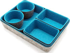 Welaxy Drawer organizers bins felt tray desk storage bins dividers small organizing box for office supplies closet cabinet makeup holder Fall room decor 7-piece (Turquoise)