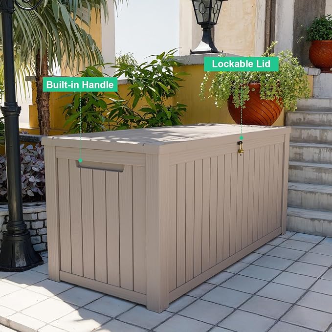 190 Gallon Deck Box Large Outdoor Storage Box Waterproof for Patio Furniture,Outdoor Cushions,Garden Tools and Pool Supplies,Weatherproof(Grey,190Gallon)