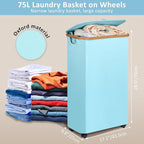 efluky Slim Laundry Hamper with Wheels, Narrow Laundry Basket with Lid and Removable Bag, Aesthetic Dirty Clothes Hamper on Wheels for Laundry Room, Bedroom, Dorm and Bathroom, 75L Beige