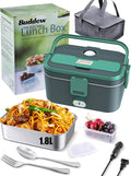 Buddew Electric Lunch Box for Adults, 80W Heated Lunch Box 1.8L Stainless Steel Portable Food Warmer,12/24/110V Lonchera Electrica Portatil for Travel & Work, Loncheras para Hombres de Trabajo