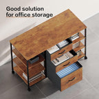 Mobile File Cabinet,Lateral Filing Cabinet with 3 Fabric Drawers,Rolling Printer Stand with 4 Open Storage Shelf for Home Office,Rustic Brown