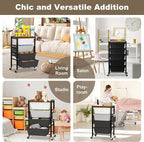 Rolling Cart with Drawers, Rolling Storage Cart with Large Plastic Drawers & Wooden Tabletop, Utility Cart with Pegboards & Basket, Storage Drawers Cart for Living Room, Classroom, Bedroom, Office