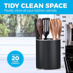 Cooler Kitchen Black Rotating Extra Large Stainless Steel Utensil Holder Caddy with Sturdy No-Tip Weighted Base, Removable Divider, and Gripped Insert - Dishwasher Safe Metal Cooking Utensil Holder