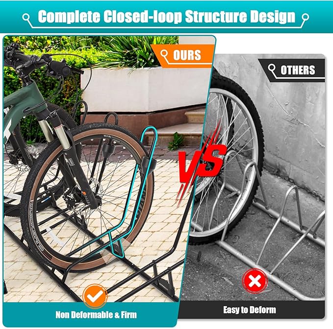 Floor Bike Stand, Bike Rack Safeguard Disc Brakes & Derailleurs, Waterproof Bike Holder Road/Kids/MTB Bicycles, Fits 12"-29" Tires, Upgraded 0.63" Steel Tubes, Indoor Outdoor Garage (for 5 Bikes)