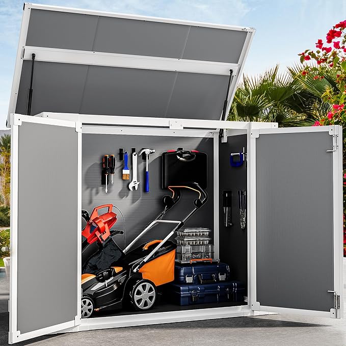 DWVO 41 Cu.ft Outdoor Storage Shed, 4.7x2.5 FT Horizontal Resin Tool Shed with Hydraulic Gas Rod and 3 Locks for Garden, Trash Cans, All-Weather Outdoor Storage, Lockable, Gray