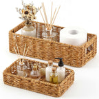 2 Pcs Toilet Paper Basket for Back of Toilet Wicker Anti-Vine Basket Topper and Vanity Tray Set with Built-in Handles for Paper Hand Towel, Bathroom, Home, Spa(Dark Brown)