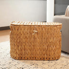 PINXIURY Water Hyacinth Toilet Paper Storage Basket, Bathroom Toilet Organizer with Lid, Woven Toilet Paper Holder for 6 Mega Rolls Bathroom Storage, Magazine Holder for Office, Bedroom