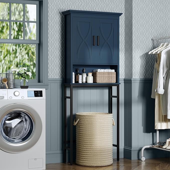 Over The Toilet Storage Cabinet, Over Toilet Storage with Door Above The Toilet Cabinet Freestanding Space Saver Behind Toilet Bathroom Organizer Over Toilet Bathroom Organizer, Ultramarine