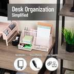 Mind Reader 7-Compartment Desktop Organizer, File & Accessory Storage, Metal Mesh Office Organizer for Desk, Workspace, Mail, Pink