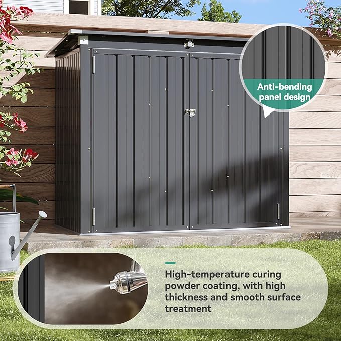 Aoxun Premium Outdoor Storage Shed Material Upgraded Version Metal Trash Can Storage with Chain Lid Waterproof Outdoor Garbage Can Organizer, Ideal for 2 Trash Bins, Generator, Garden Tools (Black)