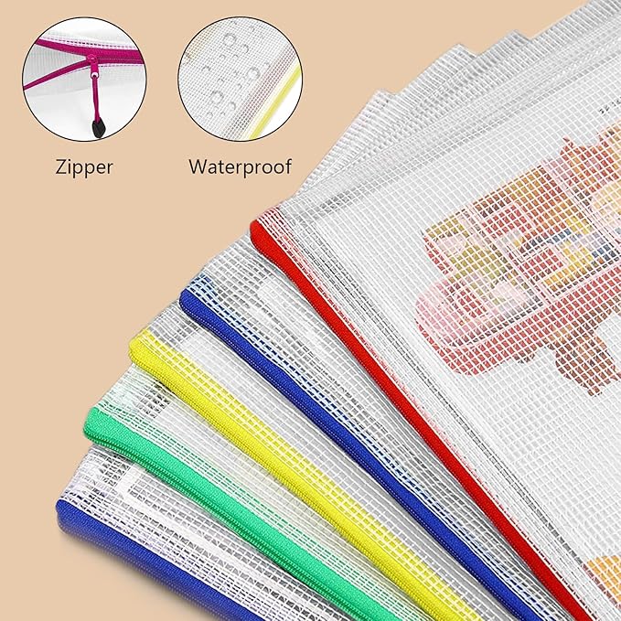 24pcs A4 Mesh Zipper Pouch Bags, Mesh Bags with Zipper Bulk, Pouches for Organization, Clear Storage Bags for Classroom, Travel, Office