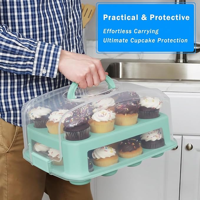 EXTRA TALL Cupcake Carrier 24 Count, 24 Cupcake Holder with Lid -Spacious 3.5” Tall Tiers Accommodate 24 Tall Frosted Cupcakes, Won't Smush! Cupcakes Containers Muffin Storage Container/ Muffin Holder