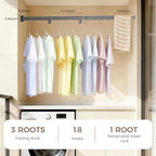 Wall Mounted Clothes Drying Rack, Space-Saving Foldable Clothes Drying Rack, Wall Clothes Hanger with 18 Hooks for Indoor & Outdoor Use in Laundry Room, Bathroom & Balcony