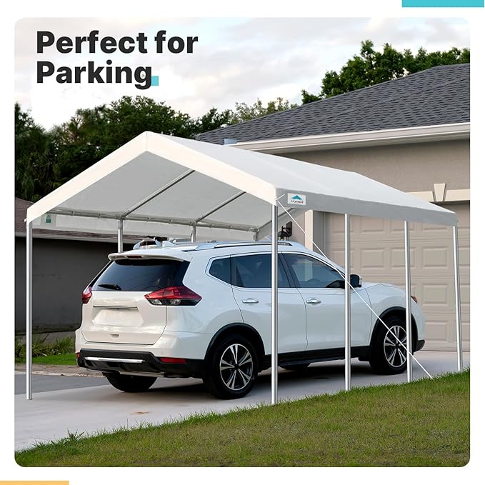 ADVANCE OUTDOOR 10x20 ft Heavy Duty Carport, Adjustable Height Garage Car Canopy Party Tent Boat Shelter, White