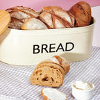 RoyalHouse Premium Metal Bread Box with Bamboo Lid (Pack of 2) Stainless Steel Large Bread Bin Storage Container And Organizer for Kitchen Countertop, Vintage Style Kitchen Decor