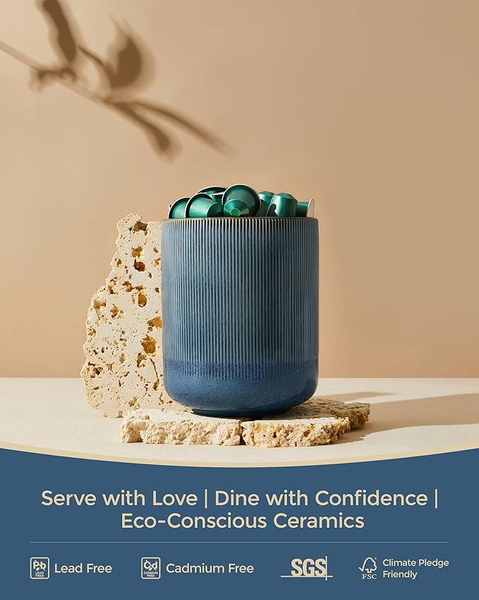 Utensil Holder, 7.3"+5.3" Ceramic Large Kitchen Utensil Holder for Countertop, Modern Spatula Holder for Counter, Kitchen Utensils Holder Utensil Crocks, Reactive Glaze Blue