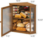 Corner Bread Box for Kitchen Counter, Bamboo Wood Large Capacity Bread Storage Bin with Acrylic Wavy Door Panel (Brown, Extra Large)