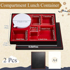 2 Pcs 12 x 9.5 x 2.2 Inch Japanese Lunch Box 6 Compartments and Bowl Divided Bento Box with Greaseproof Adult Japanese Bento Lunch Container Sushi Home Restaurant
