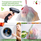 Dyrfolm15 Pack Reusable Produce Bags,See-Through Vegetable Storage Bags with Drawstring &Colorful Tare Weight Tags,Washable Mesh Produce Bags for Grocery Shopping,Fruits,Vegetable(3 Sizes)