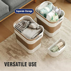 TECHMILLY Collapsible Plastic Laundry Basket Hamper with Handles, 35L Portable Rubber Clothes Basket, Pop Up Storage Container/Organizer with Hanging basket for Washing & Storage, Brown