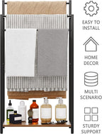 Freestanding Towel Rack, 3 Tier Blanket Ladder Stand with Rustic Brown Wooden Shelf for Bathroom Living Room (31.5”H x 16.9”W x7.9”D)