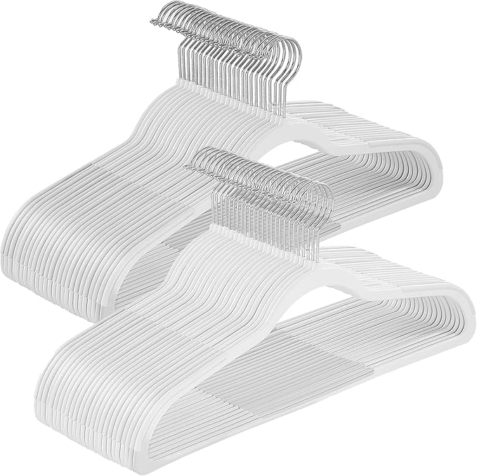 SONGMICS Clothes Hangers, Pack of 50 Plastic Coat Hangers, Space-Saving, Cloud White UCRP050W05