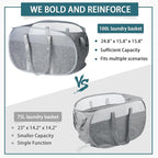 100L Collapsible Laundry Baskets, Tear Proof Pop Up Laundry Hamper with Dual Handles, Large Foldable Laundry Basket, Easy to Carry Laundry Hamper for Home, Laundry Room, Bedroom, Dorm, Travel Grey
