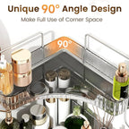 3-Tier Corner Organizer with Hooks, Gray PET Counter Storage | Multi-Purpose for Bathroom Skincare & Kitchen Organization