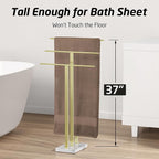 KES Standing Towel Rack 3-Tier with Marble Base, Brushed Gold Towel Rack Stand for Bathroom Floor, Fits Large Bath Towel & Hand Towel, 18/8 Stainless Steel, BTH217S3-BZ