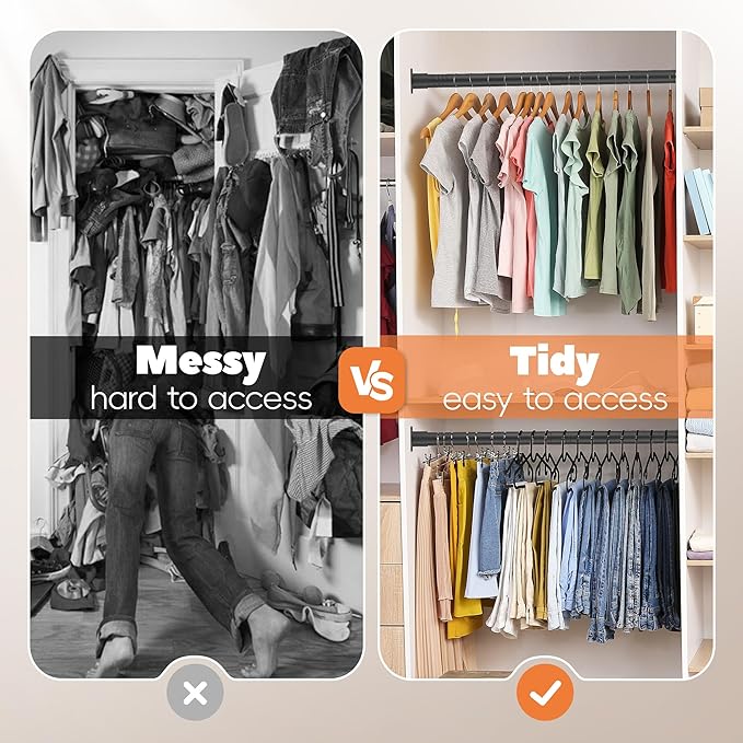 Closet Rod 30-63 Inches, Adjustable Heavy Duty Metal Black Closet Rods for Hanging Clothes 1.3 Inches Diameter for Wardrobes Laundry