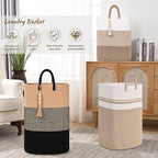 Woven Laundry Basket for Clothes, 50 L Large Rectangle Laundry Hampers with Beads Tassel, Nursery Storage Basket for Toys, Tall Dirty Clothes Hamper for Bedroom Aesthetic, Laundry Room Organization