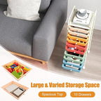 GOFLAME 10-Drawer Rolling Storage Drawer Cart, Utility Cart with Removable Drawers & Metal Frame, Mobile Art Craft Drawer Cart with Lockable Wheels for Home, Office, Studio, School, Macaron Color
