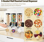 Dual-Headed Wall-Mounted Cereal Dispenser, 4.5L Large Capacity Dry Food Dispenser, Wall Mounting Candy Dispenser, Clear Wall Grain Dispensing Canister, Kitchen Dispenser for Coffee Beans, Nuts, Snacks