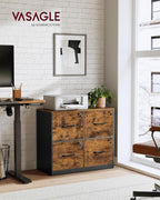 VASAGLE 4 Drawer File Cabinet with Lock, Printer Stand, Office Filing Cabinet Organizer, for A4 and Letter Size Documents, Rustic Brown and Black UOFC062B01