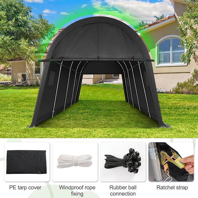 COBIZI Carports 10x20 Heavy Duty Car Canopy Garage with Removable Doors & Vents, Galvanized Frame Portable Carport Canopy Outdoor Storage Shelter with All-Season Tarp for Car Boat Truck