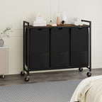 Laundry Sorter with Wheels & 100lb Top Shelf, Rolling 3 Section Removable Pull-Out Fabric Bags Hamper Basket, Sturdy Rustic Brown Black Iron Organizer for Room Organization