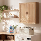 Bathroom Storage Cabinet, Over The Toilet Storage Cabinet, Medicine Cabinet with Adjustable Wood Shelf & Doors for Laundry Room & Kitchen & Living Room (Natural Oak)