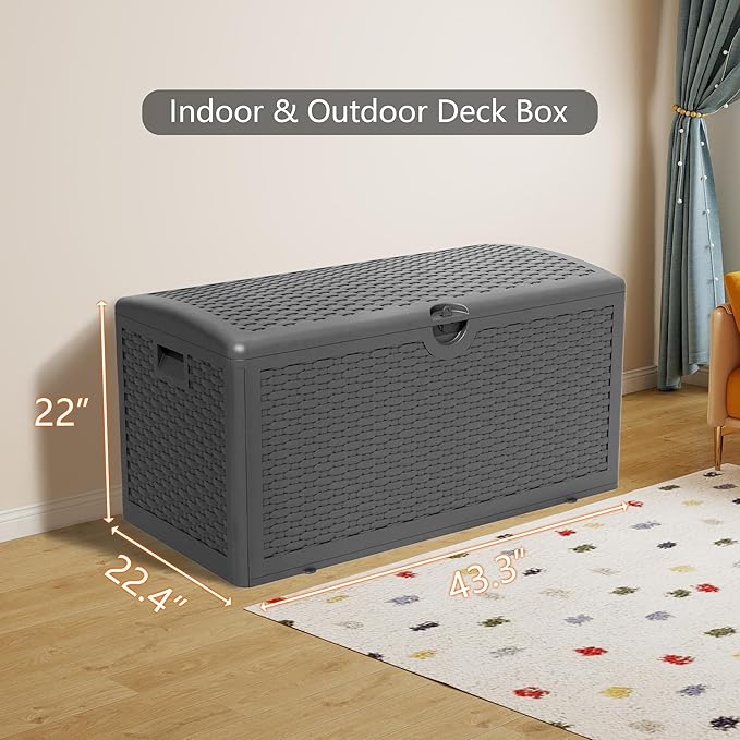 90 Gallon Resin Deck Box, Waterproof Outdoor Storage Bin for Patio, Poolside, and Garden, Lockable & UV-Resistant, Ideal for Small Spaces, Black