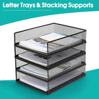 Wire Mesh Letter Trays Paper Tray Desk File Organizer, 2 Pack Stackable Metal Front-Load Documents Tray for Office Supplies File (Lengthways)