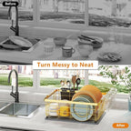 Dish Drying Rack Gold with Diatomaceous Earth 1 Tier,Multifunctional Dish Racks for Kitchen Counter Quick-Drying,Large Capacity Space Saving with Cutlery Cups Holder