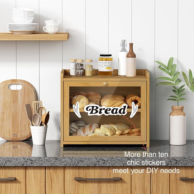 Bamboo Bread Box for Kitchen Countertop, Wooden Kitchen Counter Organizers and Storage for Bread, Coffee, Spices, Snacks, Wood Vintage Breadbox Container for Cabinet, Bedroom, Bathroom