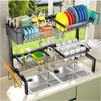YKLSLH 4 Baskets Over The Sink Dish Drying Rack, Extendable Large Capacity Sink Rack, Metal Drying Rack Saving Space,for Most Sinks (26.57"-35")