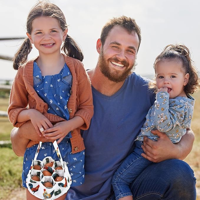 Egg Collecting Basket, Canvas Egg Basket for Gathering with 7 Pouches for Chicken, Duck, Goose, Bird, Various Poultry Collection (Grass-nest chicken)