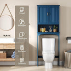 Yaheetech Over The Toilet Storage with 2 Doors & Adjustable Shelf, Free Standing Toilet Rack Wooden Space-Saving Collect Cabinet, Bathroom Furniture, L24.5xW9xH66 in, Navy Blue