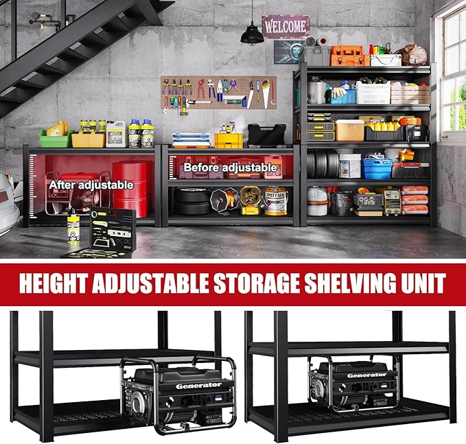 72"Hx59"Wx20"DGarage Shelving-2500 lbs 5 Tier Storage Shelves,Adjustable Heavy Duty Metal Shelving Unit and Storage Large Wire Rack,Utility Steel Shelf for Warehouse Industrial Pantry Basement