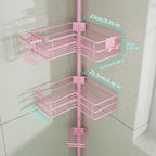 HapiRm Corner Shower Caddy Organizer - Shower Organizer Corner with Soap Holder, Toothbrush Holder and 4 Hooks, Rustproof Bathroom Shelf Tension Pole Available for 27.6 to 108.3 Inch - Pink
